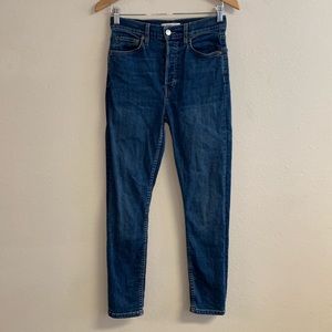 Re/Done Originals Medium Wash High Rise Ankle Crop Stretch Jeans Women's Size 27